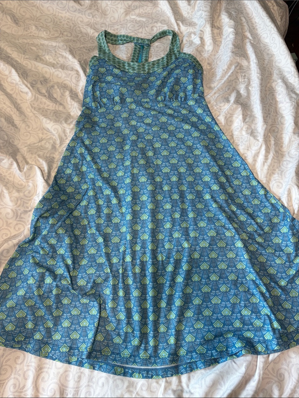 PrAna Cali Aztec Pattern Multicolored Blue Green Racerback Tank Dress Size Small - Picture 4 of 10